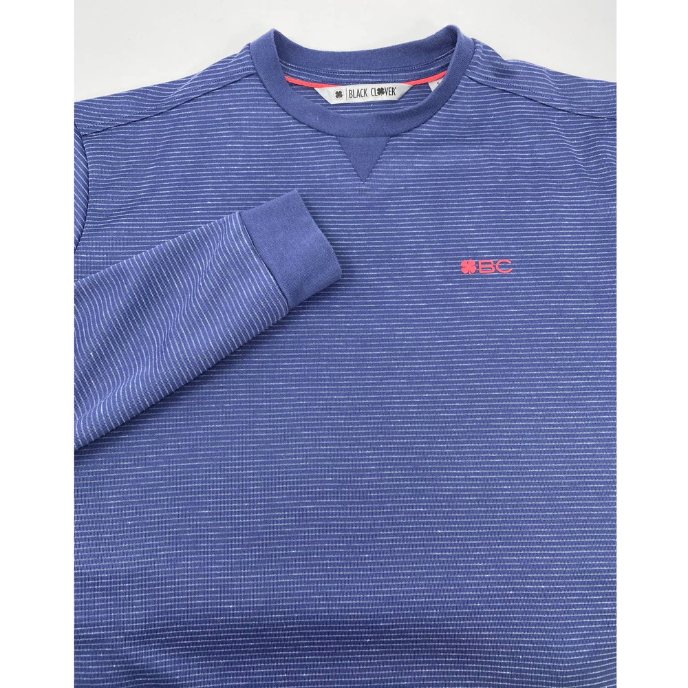 Black Clover Small Blue White Striped Silicon Logo Long‎ Sleeve Pullover Sweater